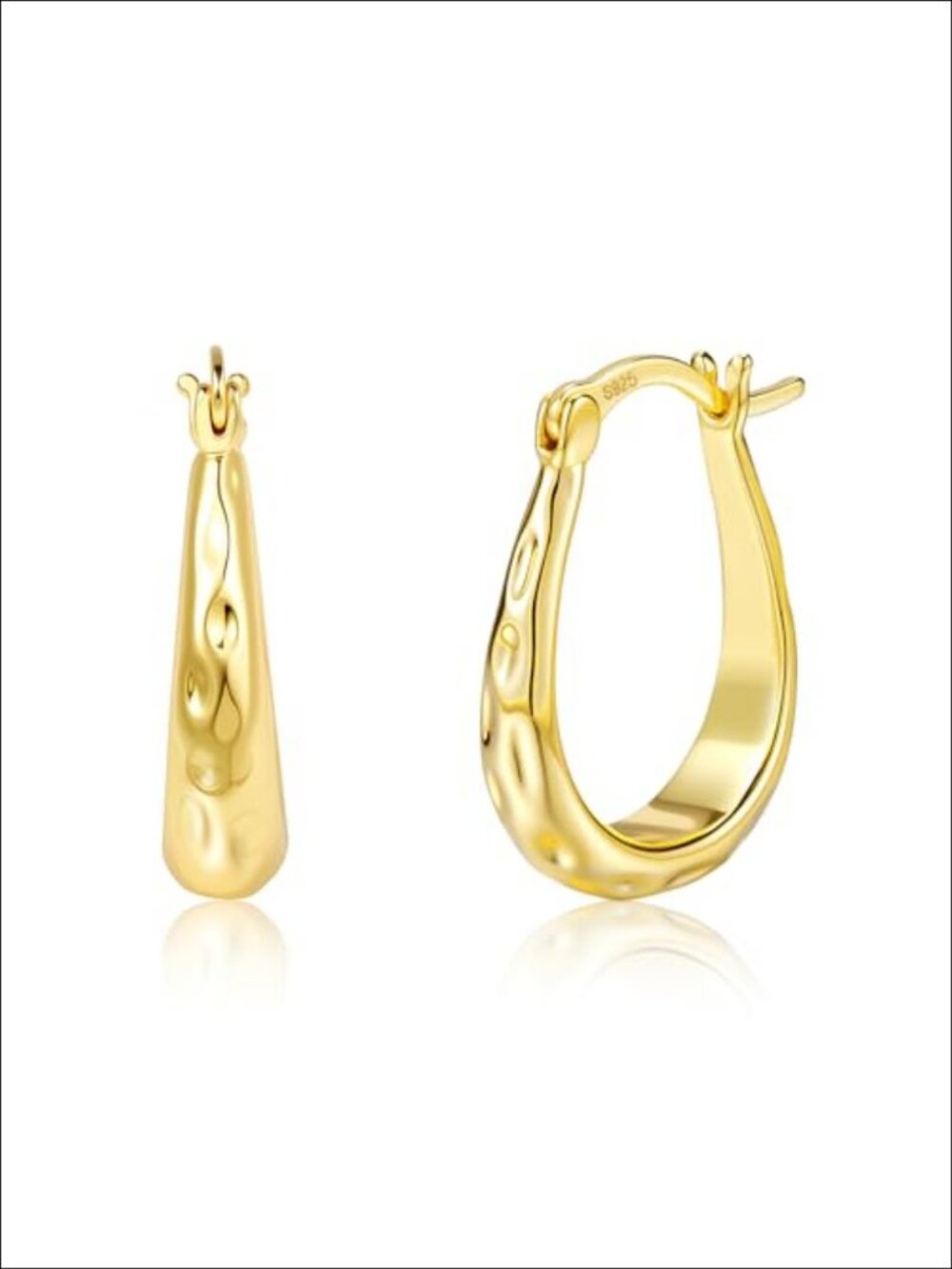 Hammered Oval Hoop Earrings 14k Plated Silver U Shaped Jewelry